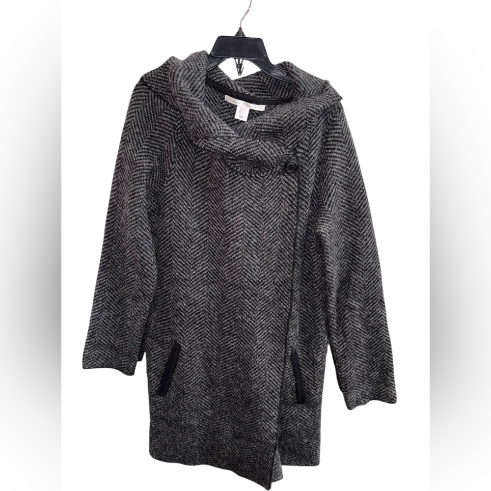 Max Studio Gray & Black Charcoal Herringbone Cowl Neck Sweater XL